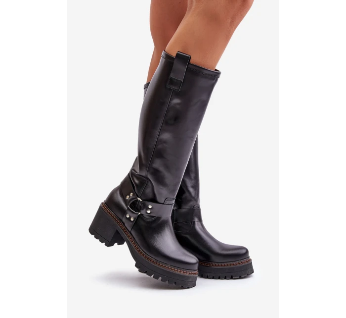 Kožené dámské holínky nad kolena černé Lewski model 21672823 - Boto