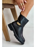 Kožené dámské boty s páskem zateplené model 21673849 Černé - Goe
