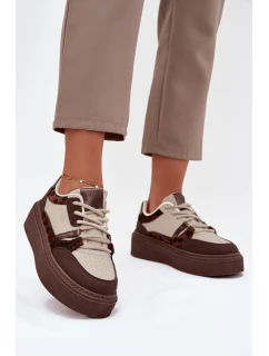 Dámské sneakersy na platformě Big Star SS274356 leopardí hnědo-bežové