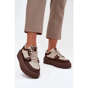 Dámské sneakersy na platformě Big Star SS274356 leopardí hnědo-bežové