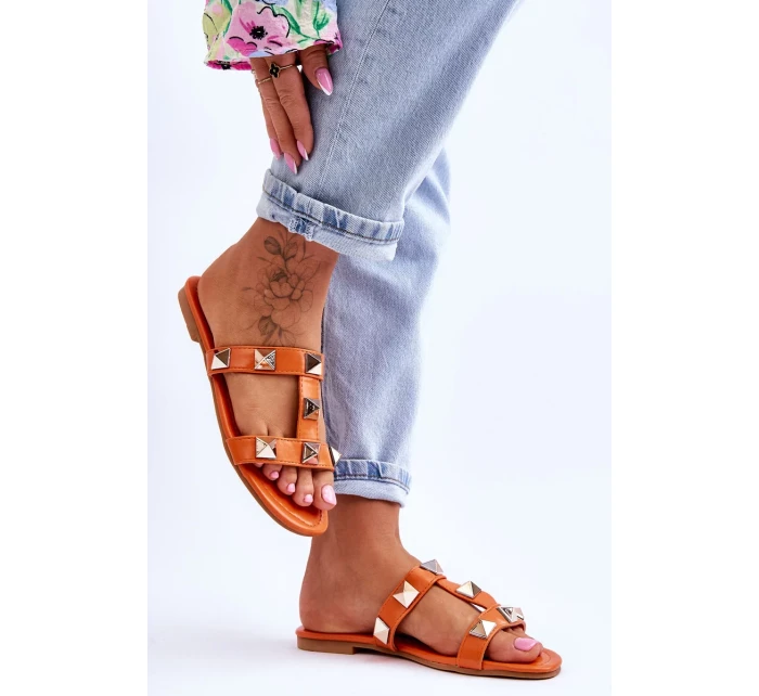 Dámské pantofle s velkými cvočky oranžove Mercure