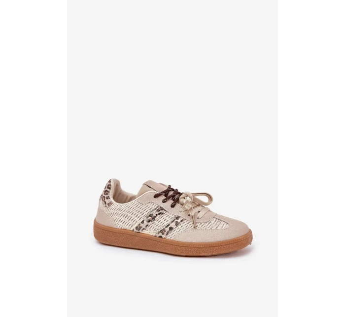 Dámské tenisky s dvojitým šněrováním – béžové s panterím vzorem