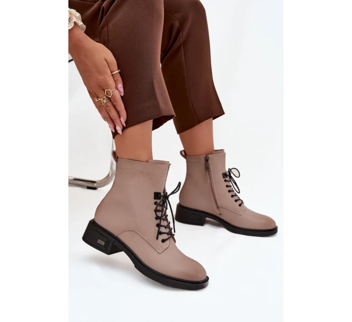 Dámské boty Vinceza – béžové, z pravé kůže, nízký podpatek, zateplené