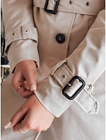 Dámský dlouhý kabát s páskem SLIMFOTA light beige FashionStreet NY0745