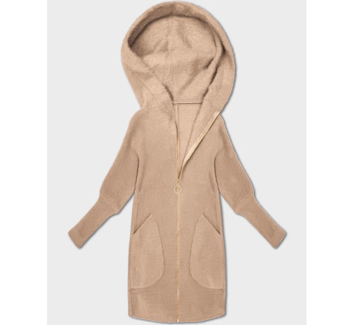 Světle béžová bunda přehoz přes oblečení typu alpaka s kapucí model 21479148 - MADE IN ITALY