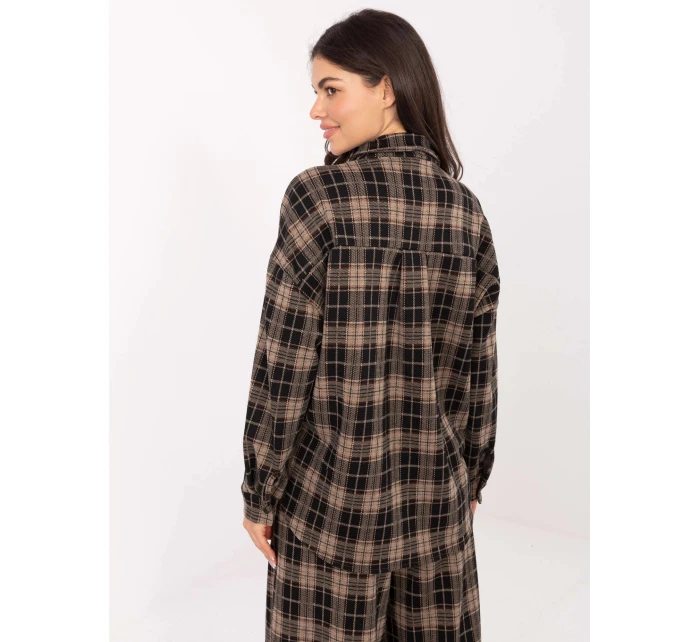 Tmavě béžová dámská flanelová károvaná košile (21638) Tmavě béžová dámská flanelová károvaná košile (21638)
