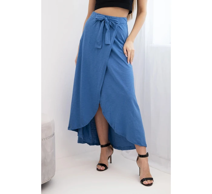 Dámská bavlněná maxi zavinovací sukně s vázáním džínová