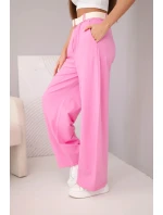Dámské bavlněné kalhoty se širokou nohavicí a páskem cukrově růžová