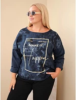 Dámská bavlněná plus size halenka s potiskem a výstřihem U modrá Dámská bavlněná plus size halenka s potiskem a výstřihem U modrá