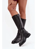 Kožené dámské kozačky na nízkém podpatku s D&A Černé model 21715489 - S.Barski Kožené dámské kozačky na nízkém podpatku s D&A Černé model 21715489 - S.Barski