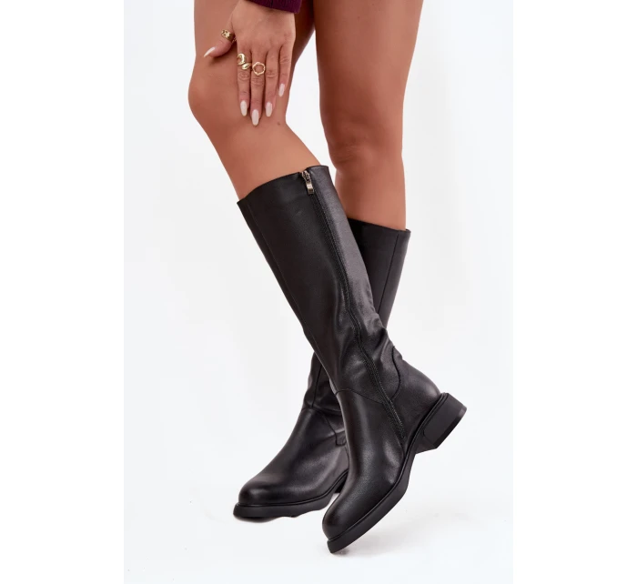 Kožené dámské kozačky na nízkém podpatku s D&A Černé model 21715489 - S.Barski Kožené dámské kozačky na nízkém podpatku s D&A Černé model 21715489 - S.Barski