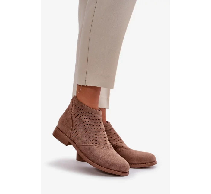 Dámské Kotníkové Boty Na Plochém Podpatku Ažurové Hnědé S.Barski Dámské Kotníkové Boty Na Plochém Podpatku Ažurové Hnědé S.Barski