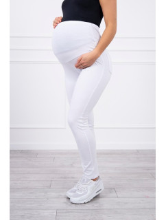 Bílé bavlněné těhotenské kalhoty