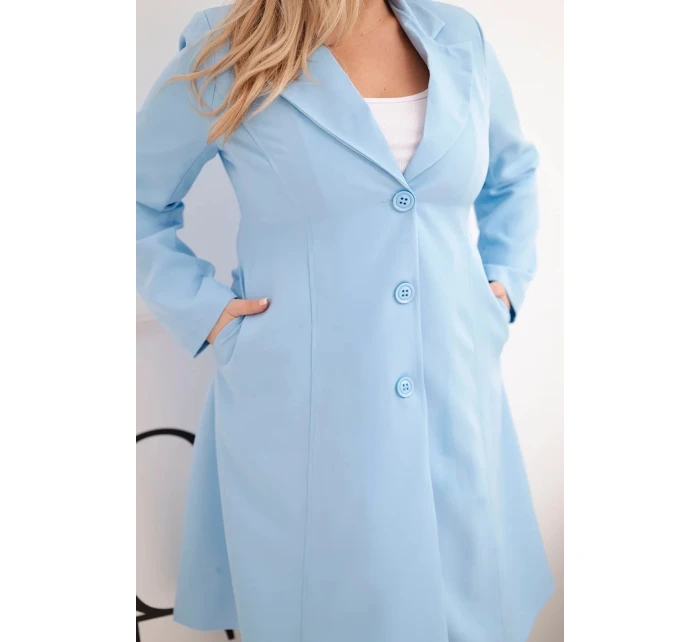 Dámský klasický kabát Plus Size s knoflíky a límcem modrý