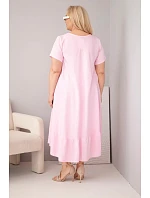 Dámské šaty plus size s krátkým rukávem a volánem z lehké viskózy bonbónová růžová Dámské šaty plus size s krátkým rukávem a volánem z lehké viskózy bonbónová růžová