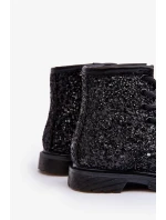 Dětské třpytivé zateplené kotníkové boty na zip, černá Saussa