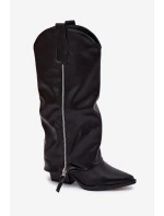 Dámské kotníkové kozačky kovbojky na podpatku Palira – černé, eko kůže Dámské kotníkové kozačky kovbojky na podpatku Palira – černé, eko kůže