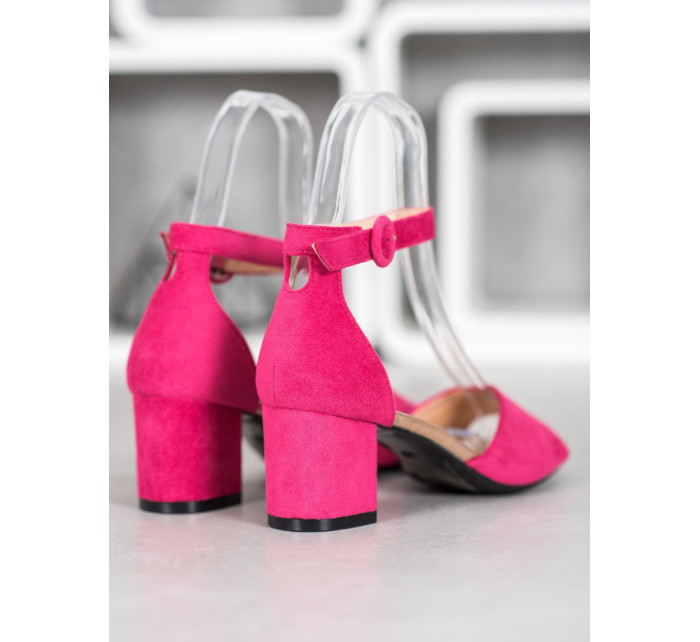 Módní dámské fialové  sandály na širokém podpatku