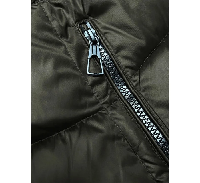 Khaki-béžová dámská oboustranná zimní bunda s kapucí (B8203-11046)