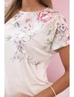 Dámská bavlněná blůza s krátkým rukávem a květinovým potiskem ecru Dámská bavlněná blůza s krátkým rukávem a květinovým potiskem ecru