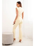 Dámský komplet s nařasenou blůzkou a širokými kalhotami žlutý Dámský komplet s nařasenou blůzkou a širokými kalhotami žlutý