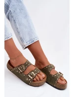 Dámské pantofle se zlatými sponami a knoflíky tmavě zelené Tervina