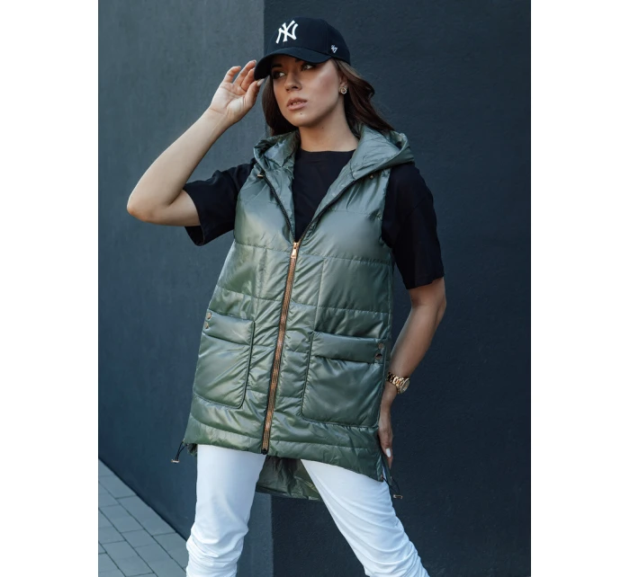 Dámská prošívaná dlouhá vesta s kapucí JESS zelená FashionStreet TY4442