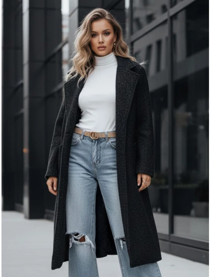 Dámský dlouhý kabát z ovčí kůže černý model 21994154 - Dstreet