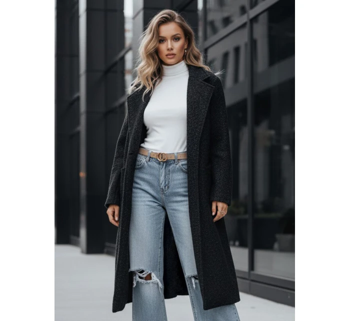 Dámský dlouhý kabát z ovčí kůže černý model 21994154 - Dstreet