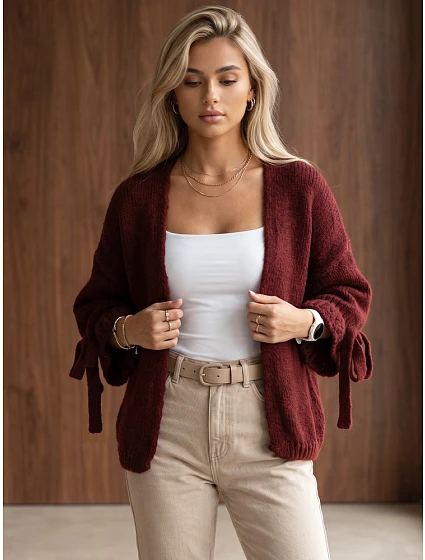 Kardigan damski oversize bez bordowy model 22371843 - FashionStreet