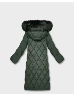 DŁUGA DAMSKA KURTKA ZIMOWA Z KAPTUREM BUTELKOWA ZIELEŃ (7688)