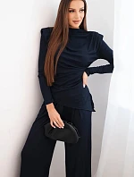 Dámský bavlněný komplet s blůzou a kalhotami s širokými nohavicemi granátový