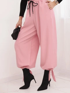 Dámské kalhoty s širokým nohavicí a vázáním dole světle růžové