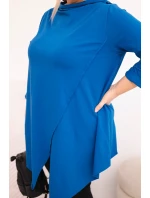 Dámská bavlněná blůza Plus Size asymetrická s ohrnutým rukávem chabrová Dámská bavlněná blůza Plus Size asymetrická s ohrnutým rukávem chabrová