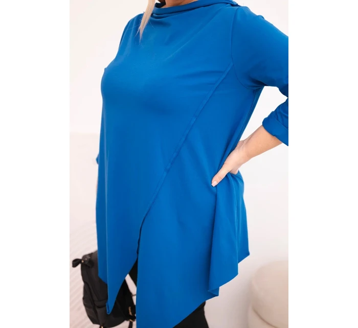 Dámská bavlněná blůza Plus Size asymetrická s ohrnutým rukávem chabrová Dámská bavlněná blůza Plus Size asymetrická s ohrnutým rukávem chabrová