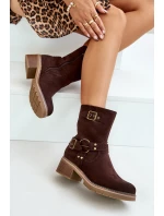 Dámské boty na nízkém podpatku se hnědé model 21671183 - Boto