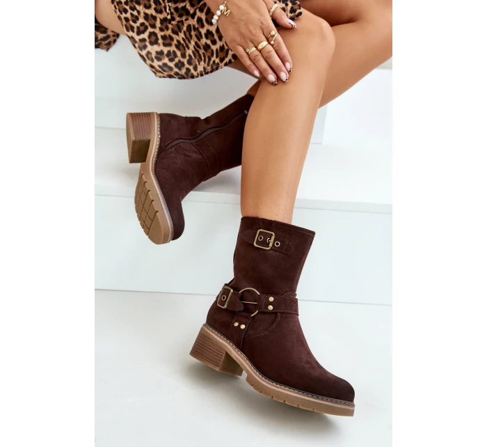 Dámské boty na nízkém podpatku se hnědé model 21671183 - Boto