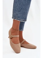 Baleríny s páskem a zlatým sponou Eko semiš Béžové Adelora