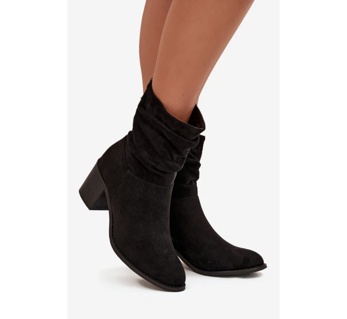 Dámské kotníkové boty s řasením na sloupkovém podpatku S.Barski – černé Dámské kotníkové boty s řasením na sloupkovém podpatku S.Barski – černé
