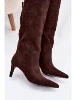 Dámské kozačky na jehlovém podpatku zateplené – čokoládové Arelisse Dámské kozačky na jehlovém podpatku zateplené – čokoládové Arelisse