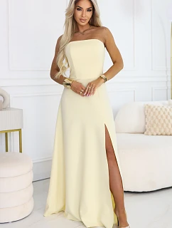 maxi šaty s rozparkem a zavazováním na zádech žluté model 22064816 - numoco