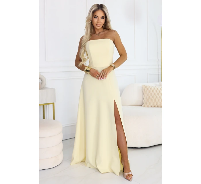 maxi šaty s rozparkem a zavazováním na zádech žluté model 22064816 - numoco maxi šaty s rozparkem a zavazováním na zádech žluté model 22064816 - numoco