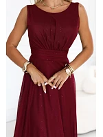 dlouhé maxi šaty s tylem a kulatým výstřihem – vínová model 22278796 - numoco basic
