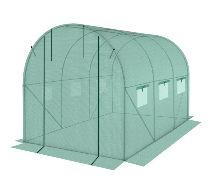 SKLENÍK ZAHRADNÍ TUNEL 200X300X200CM PE KONSTRUKCE ZELENÁ OCEL