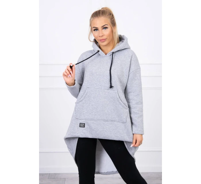 Zateplená mikina s dlouhými zády a kapucí šedá