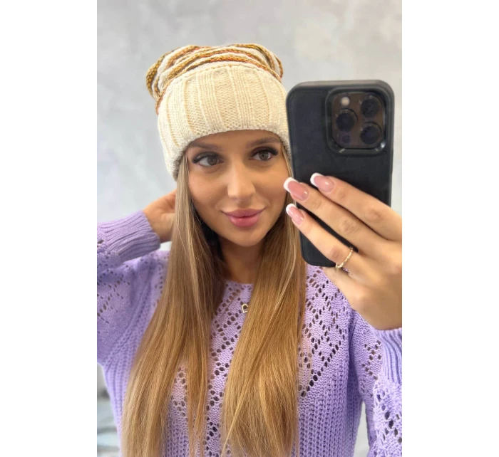 Dámská čepice Feba K330 ecru+orange