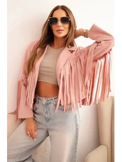 Dámská bunda s třásněmi z semiše tmavě pudrově růžová