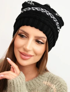 Dámská zimní čepice s vzorem a vlnou model 21725336 černá - K-Fashion