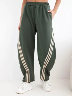 Dámské máslové kalhoty z viskózy s lampasem khaki