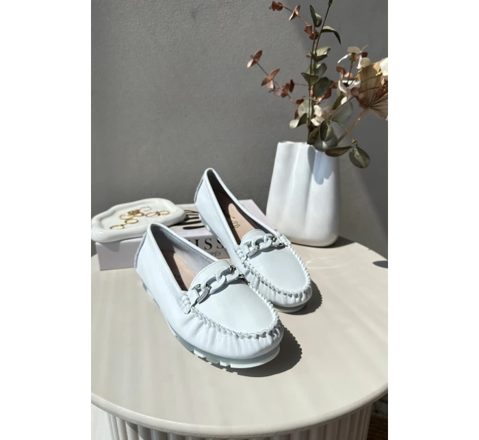 Bílé Dámské Kožené Mokasíny S Ozdobou S.Barski LR339